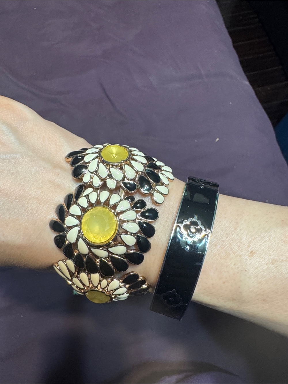 Vintage Yellow Floral Statement Bracelet - Women Jewelry